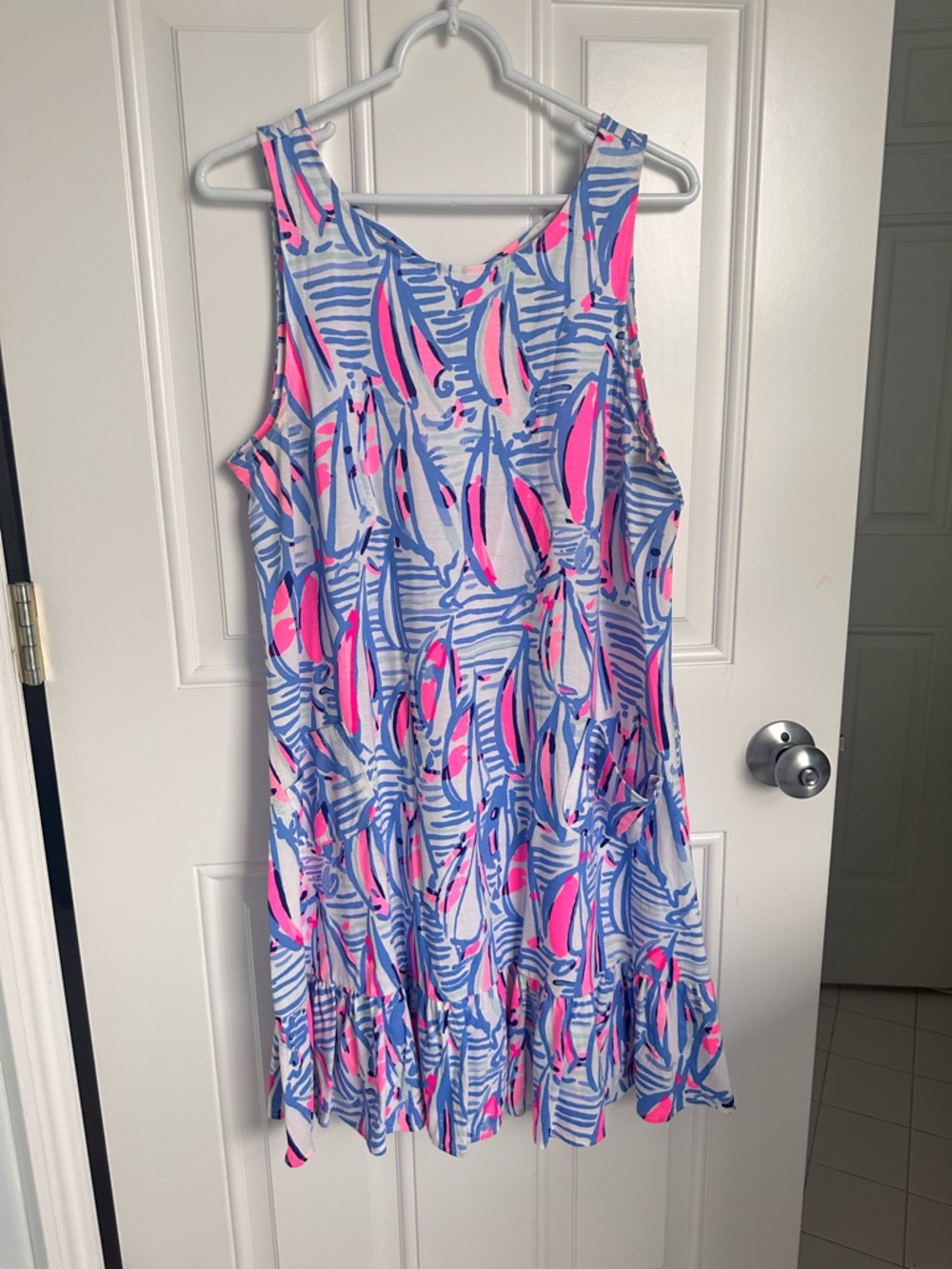 Lilly Pulitzer Pink and Blue Sailboat Print Sleeveless Dress